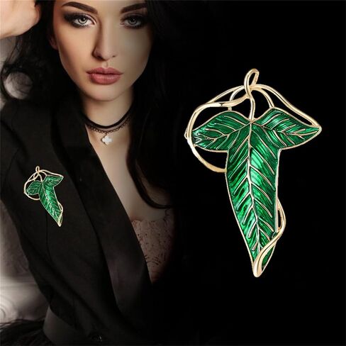 WCRAZYE أنيقة Elven الأخضر شجرة ليف المينا دبابيس بروش للنساء الرجال دعوى قلادة قلادة ، عباءة المشبك دبابيس تأثيري مجوهرات in Saudi Arabia