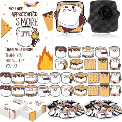 Tondiamo 20/40/60 مجموعات فريدة من نوعها هدايا تقدير الموظفين السائبة S'more Marshmallow Enamel Pins هدايا الموظفين السائبة دبابيس طية صدر السترة مع بطاقات شكر Smores Party Favors لزملاء العمل والمدرسين in Kuwait