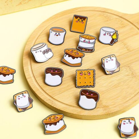 Tondiamo 20/40/60 مجموعات فريدة من نوعها هدايا تقدير الموظفين السائبة S'more Marshmallow Enamel Pins هدايا الموظفين السائبة دبابيس طية صدر السترة مع بطاقات شكر Smores Party Favors لزملاء العمل والمدرسين in Kuwait