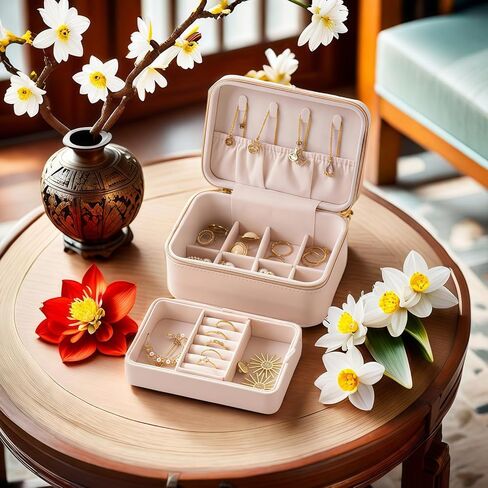 small travel jewelry case,Double Layer Travel Jewelry Box Organizer, Leather Case with Necklace Holder and Ring Storage/box organizer storage in Saudi Arabia