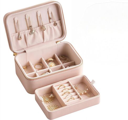 small travel jewelry case,Double Layer Travel Jewelry Box Organizer, Leather Case with Necklace Holder and Ring Storage/box organizer storage in Saudi Arabia