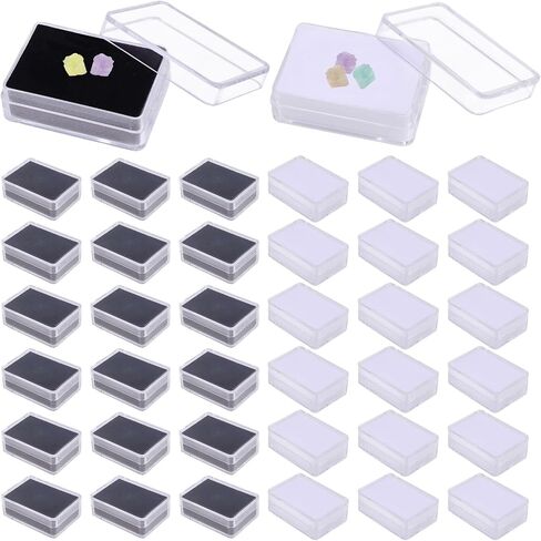 CHGCRAFT 30 Pcs 2 Colors Mini Rectangle Stone Box Small Loose Diamond Gemstone Display Case with Clear Top Lids and Sponge, Black and White, 2.2×1.6 Inch in Saudi Arabia