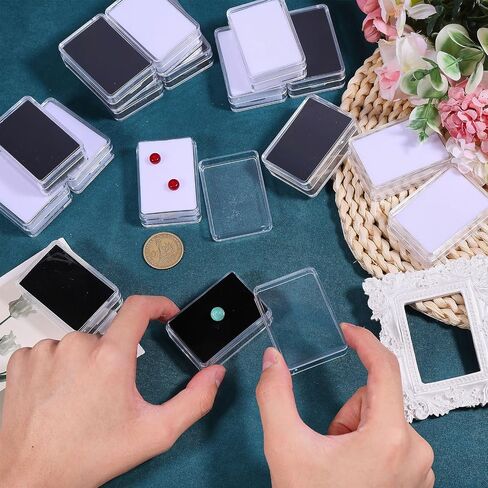 CHGCRAFT 30 Pcs 2 Colors Mini Rectangle Stone Box Small Loose Diamond Gemstone Display Case with Clear Top Lids and Sponge, Black and White, 2.2×1.6 Inch in Saudi Arabia