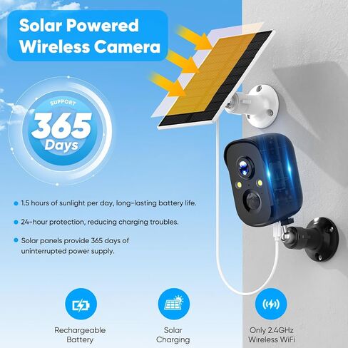 Solar Security Cameras Wireless Outdoor, 2K Solar Camera Wireless for Home, Color Night Vision, PIR Motion Detection, IP66 Waterproof, Cloud Storage/SD Card, Instant Alerts, 2.4GHz WiFi in Saudi Arabia