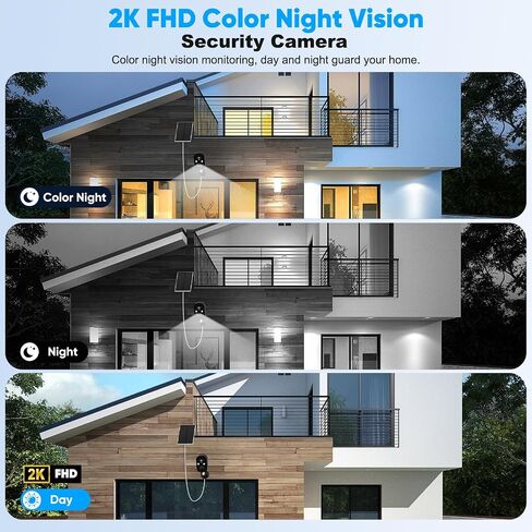 Solar Security Cameras Wireless Outdoor, 2K Solar Camera Wireless for Home, Color Night Vision, PIR Motion Detection, IP66 Waterproof, Cloud Storage/SD Card, Instant Alerts, 2.4GHz WiFi in Saudi Arabia