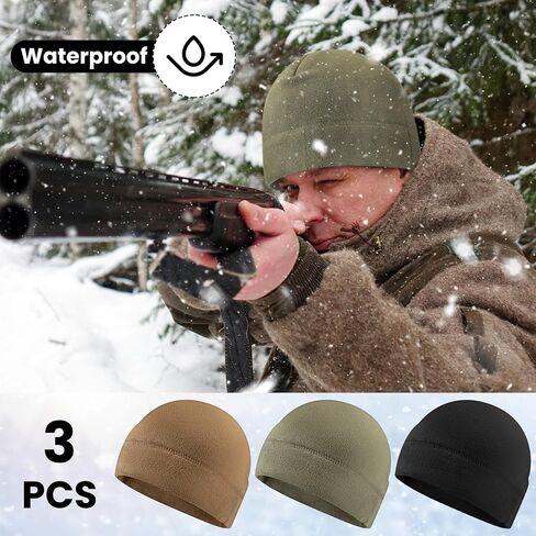 3 Pcs Waterproof Fleece Watch Cap Winter Warm Military Skull Beanie Hat Outdoor Tactical Microfleece Beanie for Men Multicolor in Saudi Arabia