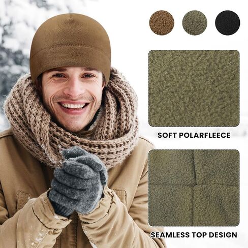 3 Pcs Waterproof Fleece Watch Cap Winter Warm Military Skull Beanie Hat Outdoor Tactical Microfleece Beanie for Men Multicolor in Saudi Arabia