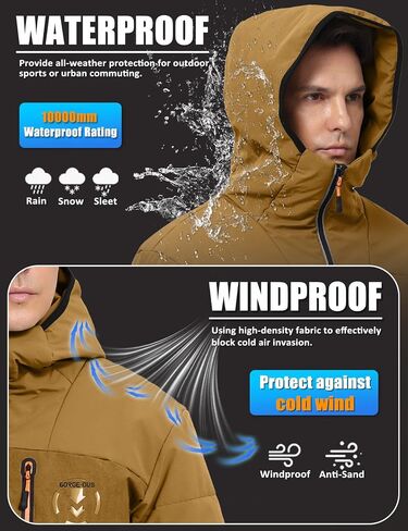 Men's Puffer Jacket Hooded Down Coat Water-Resistant Warm Winter Coats Insulated Windproof Outerwear in Saudi Arabia