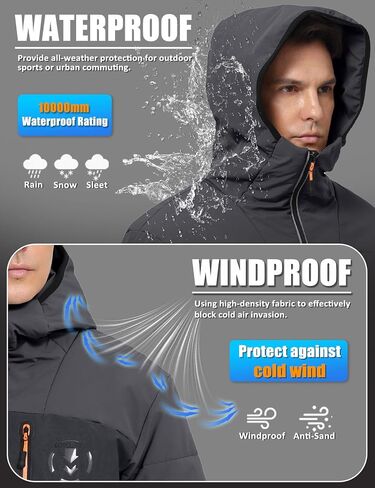 Men's Puffer Jacket Hooded Down Coat Water-Resistant Warm Winter Coats Insulated Windproof Outerwear in Saudi Arabia