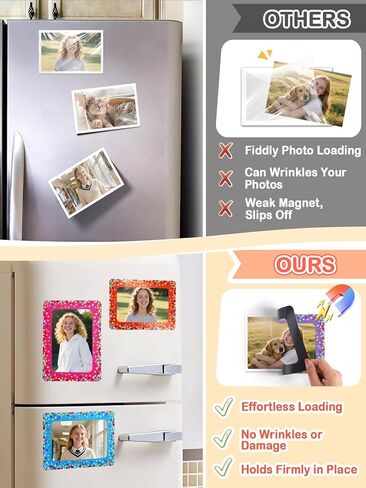 ANPHSIN 12 packs Magnetic Picture Frames for Locker Decorations - Magnetic Photo Frames for Fridge 4x6, Photo Magnets for Refrigerator Gifts Back to School Locker Accessories, Shiny Dots in Kuwait