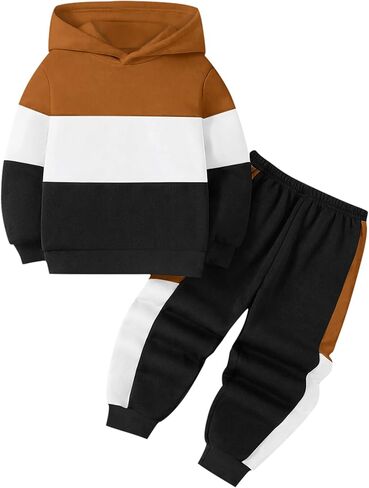 طقم بدلة رياضية نشطة للأولاد من Babioboa مكونة من قطعتين، سويت شيرت بقلنسوة وأكمام طويلة وسروال رياضي للأولاد بمقاسات 5-14 in Kuwait