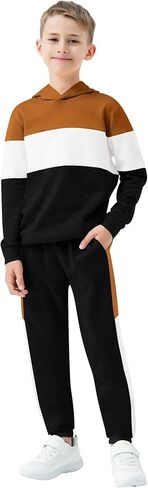 طقم بدلة رياضية نشطة للأولاد من Babioboa مكونة من قطعتين، سويت شيرت بقلنسوة وأكمام طويلة وسروال رياضي للأولاد بمقاسات 5-14 in Kuwait