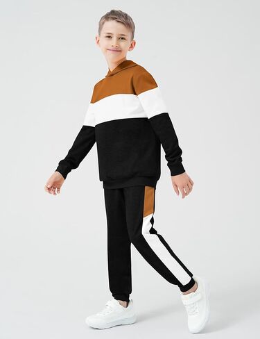 طقم بدلة رياضية نشطة للأولاد من Babioboa مكونة من قطعتين، سويت شيرت بقلنسوة وأكمام طويلة وسروال رياضي للأولاد بمقاسات 5-14 in Kuwait