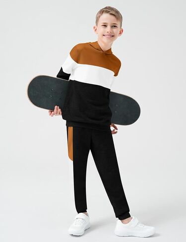 طقم بدلة رياضية نشطة للأولاد من Babioboa مكونة من قطعتين، سويت شيرت بقلنسوة وأكمام طويلة وسروال رياضي للأولاد بمقاسات 5-14 in Kuwait