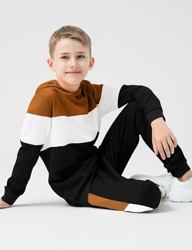 طقم بدلة رياضية نشطة للأولاد من Babioboa مكونة من قطعتين، سويت شيرت بقلنسوة وأكمام طويلة وسروال رياضي للأولاد بمقاسات 5-14 in Kuwait
