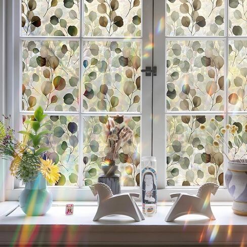 QUCHENG Suncatcher ساكنة نافذة الفيلم الزجاج تتشبث الألوان المائية يترك الخصوصية صائق غرفة المعيشة الشمس حجب ديكور ملون ملصقات كبيرة DIY الزينة in Kuwait