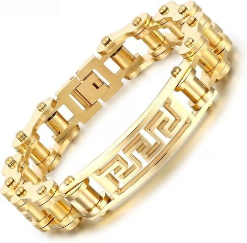 Pure 18K gold men's fashionable and personalized bracelet, Cuban chain, bicycle and motorcycle chain, hip-hop accessories, men's cool bracelet, Christmas gift box in Saudi Arabia