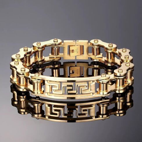 Pure 18K gold men's fashionable and personalized bracelet, Cuban chain, bicycle and motorcycle chain, hip-hop accessories, men's cool bracelet, Christmas gift box in Saudi Arabia
