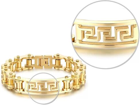 Pure 18K gold men's fashionable and personalized bracelet, Cuban chain, bicycle and motorcycle chain, hip-hop accessories, men's cool bracelet, Christmas gift box in Saudi Arabia