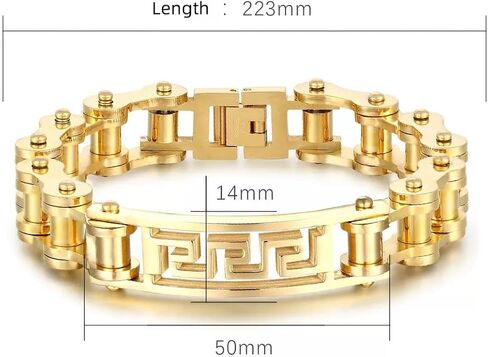 Pure 18K gold men's fashionable and personalized bracelet, Cuban chain, bicycle and motorcycle chain, hip-hop accessories, men's cool bracelet, Christmas gift box in Saudi Arabia