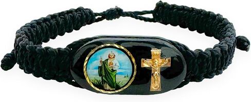 Saint St Jude Black Adjustable Bracelet Wood Charm Gold Plated Cross Men Women Pulsera San Judas Religious Gift in Saudi Arabia