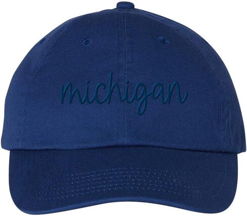 TeesAndTankYou Script Michigan Embroidered Baseball Cap Adjustable Cotton Dad Hat in Saudi Arabia