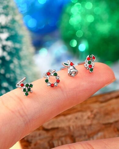 Jewseen 4Pcs Nose Rings Stud 20g Christmas L Shaped Nose Stud 316L Stainless Steel Nose Piercing Jewelry for Women Men in Saudi Arabia