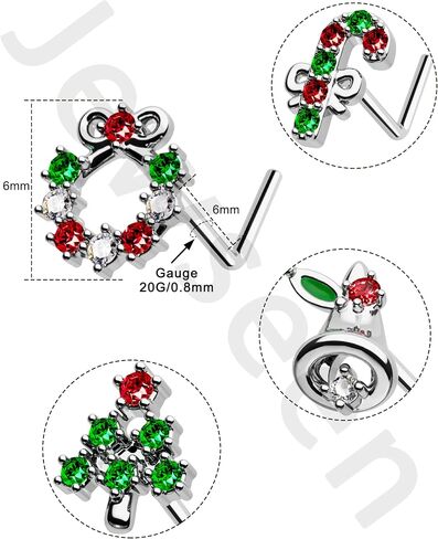 Jewseen 4Pcs Nose Rings Stud 20g Christmas L Shaped Nose Stud 316L Stainless Steel Nose Piercing Jewelry for Women Men in Saudi Arabia