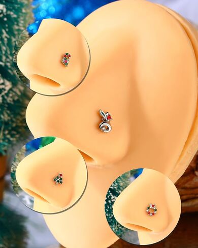 Jewseen 4Pcs Nose Rings Stud 20g Christmas L Shaped Nose Stud 316L Stainless Steel Nose Piercing Jewelry for Women Men in Saudi Arabia