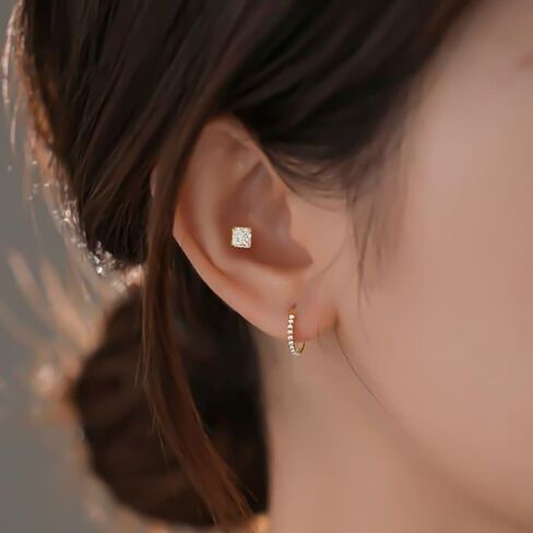 1PC ASTM F136 Titanium Threadless Big CZ Design Tops Piercing studs for Conch,Tragus,Helix,Lobe Come With 4PCS Different Lengths Post 16G 18G 20G Flatback earring nose Jewelry Gold Silver in Kuwait