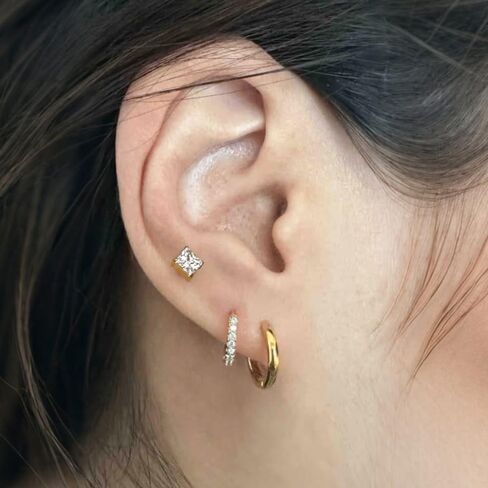 1PC ASTM F136 Titanium Threadless Big CZ Design Tops Piercing studs for Conch,Tragus,Helix,Lobe Come With 4PCS Different Lengths Post 16G 18G 20G Flatback earring nose Jewelry Gold Silver in Kuwait