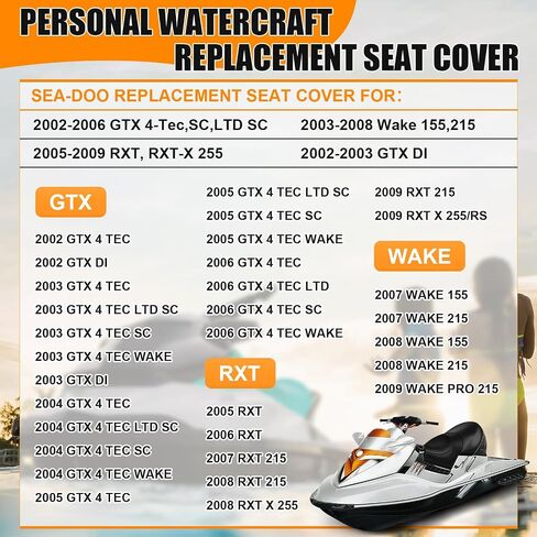 غطاء مقعد بديل لـ SeaDoo 2002-2006 GTX 4-Tec SC LTD SC / 2005-2009 RXT RXT-X 255/2003-2008 Wake 155 215/2002-2003 GTX DI، حماية المقعد الجلدي المناسب حسب الطلب in Saudi Arabia