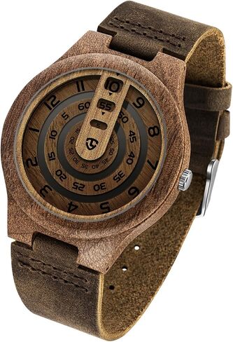 Wooden Watches for Men Handmade Unique Design with Leather Strap, Analog Quartz Mens Watch, Gift for Men in Kuwait