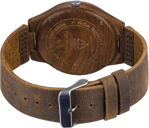 Wooden Watches for Men Handmade Unique Design with Leather Strap, Analog Quartz Mens Watch, Gift for Men in Kuwait