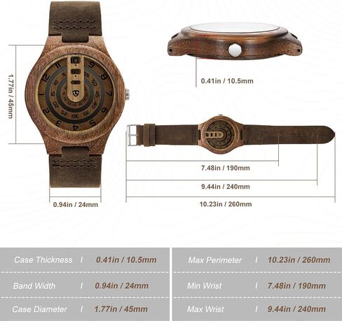 Wooden Watches for Men Handmade Unique Design with Leather Strap, Analog Quartz Mens Watch, Gift for Men in Kuwait
