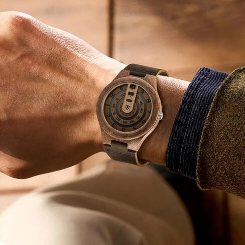 Wooden Watches for Men Handmade Unique Design with Leather Strap, Analog Quartz Mens Watch, Gift for Men in Kuwait