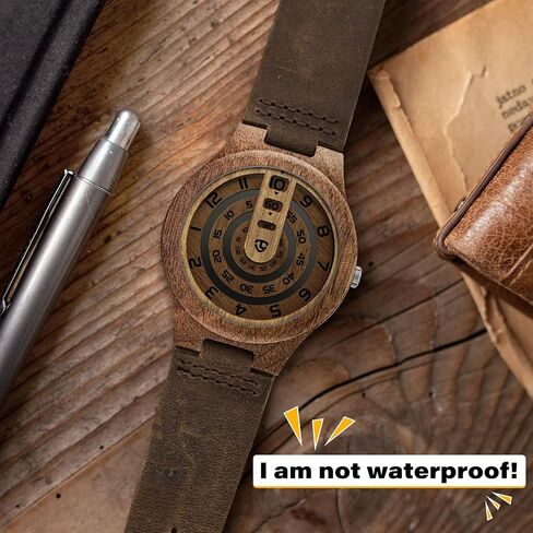 Wooden Watches for Men Handmade Unique Design with Leather Strap, Analog Quartz Mens Watch, Gift for Men in Kuwait