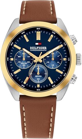 Tommy Hilfiger Men's Chronograph Quartz Watch – 40mm Stainless Steel Case, Leather Strap, Vintage-Inspired Design - Gift for Him in Saudi Arabia