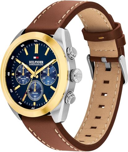Tommy Hilfiger Men's Chronograph Quartz Watch – 40mm Stainless Steel Case, Leather Strap, Vintage-Inspired Design - Gift for Him in Saudi Arabia