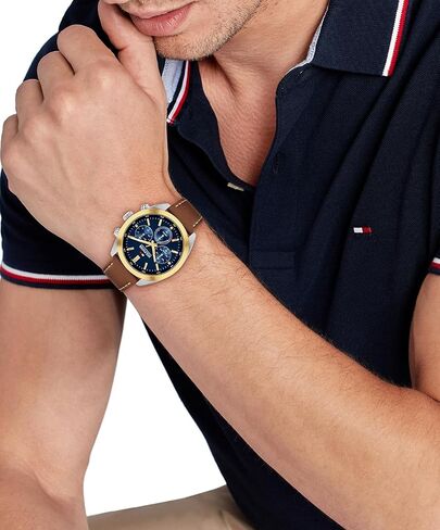 Tommy Hilfiger Men's Chronograph Quartz Watch – 40mm Stainless Steel Case, Leather Strap, Vintage-Inspired Design - Gift for Him in Saudi Arabia