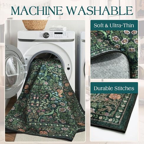 Green Round Rugs 6ft - Soft Washable Boho Floral Bedroom Circle Rug Stain Resistant Botanical Dining Room Rugs for Under Round Table Vintage Area Rug for Living Room Office Kid Room in Saudi Arabia