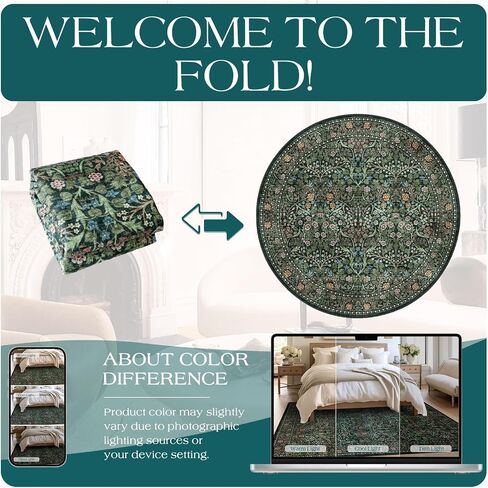 Green Round Rugs 6ft - Soft Washable Boho Floral Bedroom Circle Rug Stain Resistant Botanical Dining Room Rugs for Under Round Table Vintage Area Rug for Living Room Office Kid Room in Saudi Arabia