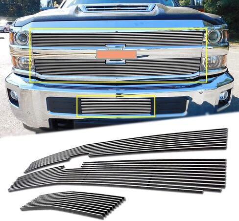 مجموعة الشواية الأمامية من الكروم تناسب 2015-2018 Chevy Silverado 2500 HD 3500 HD & 2019 LTZ من الألومنيوم العلوي المصد العلوي من شبكة البليت المصقولة in Saudi Arabia