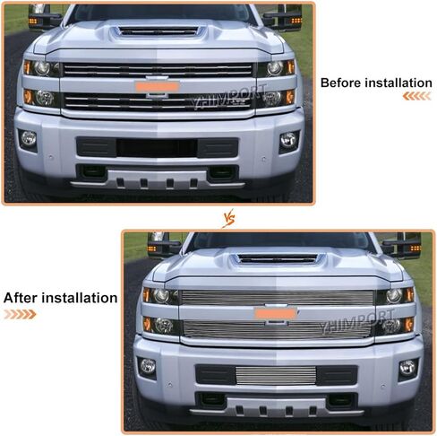مجموعة الشواية الأمامية من الكروم تناسب 2015-2018 Chevy Silverado 2500 HD 3500 HD & 2019 LTZ من الألومنيوم العلوي المصد العلوي من شبكة البليت المصقولة in Saudi Arabia