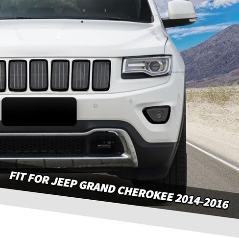 Jimen Fit for Jeep Grand Cherokee 2014-2016, 7PCS Grille Inserts Cover & 2PCS Front Fog Light Bezel Trim in Saudi Arabia