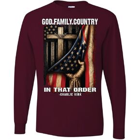 Charlie Kirk God Family Country in That Order USA Cross Flag Mens Long Sleeves in Kuwait