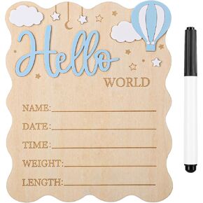 Baby Announcement Sign,Wooden Hello World Newborn Signs Birth Announcement Sign and Pen for Baby Shower Hospital Nursery Newborn Boys and Girls (Blue) in Saudi Arabia