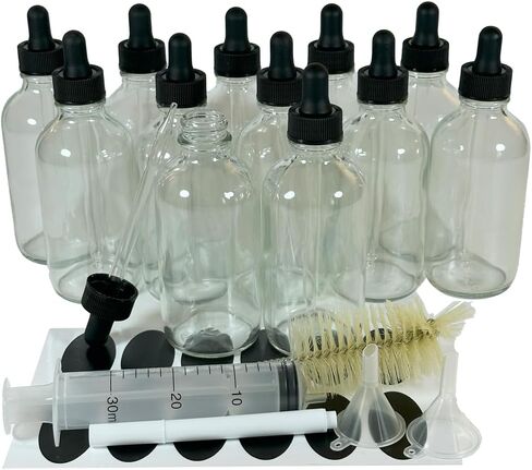 12 عبوة 4 أونصة (120 مل) زجاجة قطارة زجاجية. زجاجة زيت عطري مع قطارة عين زجاجية. لزجاجات المختبر وزجاجات الكحول وتعقيم زجاجات المياه (العنبر) in Kuwait