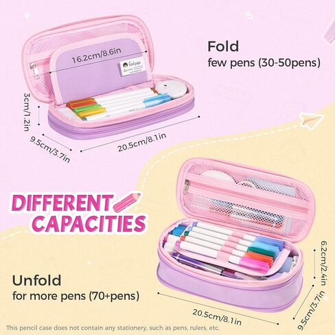 حافظة أقلام رصاص لطيفة قابلة للتوسيع من روكبابا للفتيات، حافظة أقلام جمالية مع مقصورات، حقيبة أقلام رصاص بسحاب للأطفال، منظم حامل حقيبة قلم رصاص للمدرسة باللون الأخضر والأرجواني in Kuwait