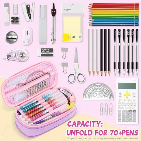 حافظة أقلام رصاص لطيفة قابلة للتوسيع من روكبابا للفتيات، حافظة أقلام جمالية مع مقصورات، حقيبة أقلام رصاص بسحاب للأطفال، منظم حامل حقيبة قلم رصاص للمدرسة باللون الأخضر والأرجواني in Kuwait